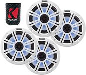 KICKER 8" Marine Speakers (2 Pairs) OEM Replacement Coaxial Speakers for Boat with White Grille and LED Lights 4-ohm. Water and Weather Resistant