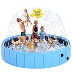 BerrysParadise Foldable Dog Pool with Sprinkler, 86.6 in Extra Large Dog Swimming Pool, Outdoor Collapsible Pet Bathing Tub for Pets Dogs Cats and Kids (86.6" x 12",Blue)