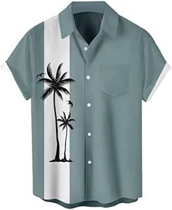 Hodaweisolp Bowling Shirts for Men Short Sleeve Button Down Hawaiian Casual Printed Loose Beach Shirt, A Green Tree, X-Large