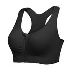 Lemef Sports Bras for Women Full Support Front Zip Closure Compression Bras Post Surgery Wireless Racerback Sport Brassiere Black 3XL