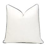 THE-TINOART 22x22inches Square Solid White Black Velvet Throw Pillow Covers Soft Decorative Cushion Covers Pillowcases for Sofa Couch Bed Cream White with Black Piping 1Piece