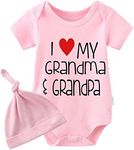 YSCULBUTOL Baby Twins Bodysuits I Love My Grandma And Grandpa Infant Baby Clothes Unisex Twin Romper Outfits With Hat, Pink Hayi Love Grandpa Grandma