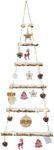 Nature Vibe Snowy Birch Logs Wall Christmas Tree with Lights and Accessories,Frosted Wood Hanging Christmas Tree with Snowflake as Rustic Christmas Decor for Ornament Display