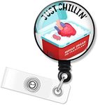 ERHACHAIJIA Just Chillin Retractable Badge Holder with Alligator Clip for Nurses Doctor Transplant Nurse Organs Healthcare Physician, Funny Organ Transplant Freezer ID Card Badge Reel Gift