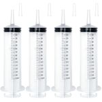 4 Pack 150ml/cc Large Syringe with Cap, Individually Sterile Sealed Plastic Liquid Syringes with Measurement for Scientific Labs, Measuring Liquids, Feed Pets, Medical Student, Oil or Glue Applicator