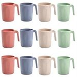 Nicunom 12 Pack Wheat Straw Cups with Handles, 16 Oz Unbreakable Drinking Cups Water Tumblers Reusable Plastic Mug Set for Coffee, Tea, Milk, Camping, Picnic, Dishwasher & Microwave Safe