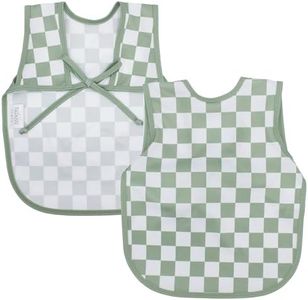 BapronBaby Sage Checkerboard Bapron - No Neck Tie Safer Bib for Baby & Toddler - Soft Waterproof Stain Resistant - Machine Washable - Sz Baby/Toddler 6m-3T
