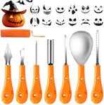 Kekilo Halloween Pumpkin Carving Kit, Professional Pumpkin Carving Tools Stainless Steel 7 Pcs Set with 12 Pcs Carving Stencils for Kids and Adults (with Carrying Bag) (A Version)