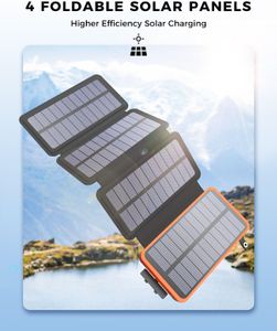 A ADDTOP Solar Charger Power Bank 25000mAh – 4-Panel Fast Charging, Orange