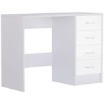 HOMCOM Computer Desk with Drawers, Dressing Table, High Gloss Home Office Writing Workstation, White