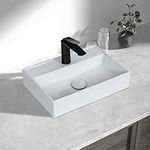 bathivy 17.7"x 12.6" Rectangular Vessel Sink with Pop Up Drain, Bathroom Sink Above Counter, Rectangle Bathroom Vessel Sink, White Vessel Sink for Bathrooms, Countertop Ceramic Porcelain Vessel Sink