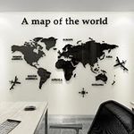 Shuanghao Wall Stickers Murals Background Poster Decoration Mirror Fashion Art Creative Acrylic 3D World Map Mundi for Office Study Living BedRooms Home Large Murals Wall Decals Stickers Black80*40cm