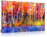 Oil Painting Colourful Red Yellow Autumn Trees Nature Canvas Wall Art Picture Print (30x20)