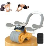 Ab Roller Auto Recoil Addominal Roller with 4 Elbow Support Knee Pads, Ab Scooter with Mobile Phone Holder, Abdominal Core Exercise Equipment for Workout