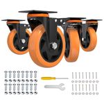 4 Inch Caster Wheels,Orange Casters Set of 4, Heavy Duty Casters with Brake 2200 Lbs, Locking Industrial Swivel Top Plate Casters Wheels for Furniture and Workbench Cart(Two Hardware Kits Include)