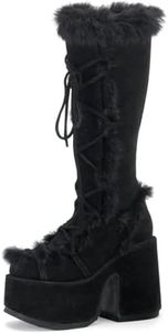 CELNEPHO Knee High Boots For Womens Side Zipper Warm Faux Fur Platform Chunky Heel Punk Goth Walking Winter Snow Boots