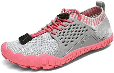 NORTIV 8 Kids Water Shoes Boys Girls Lightweight Athletic Outdoor Quick Dry Barefoot Sports Shoes Light Grey Melon Red Size 10 Toddler Aqua-k2