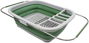 SAMMART 8L Expandable & Collapsible Plastic Dish Drainer - Foldable Drying Rack - Portable Dinnerware Organizer - Space Saving Kitchen Storage Tray (Grey/Dark Sea Green, 1)