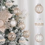 XmasExp Christmas Ball Ornaments Set-70mm/2.76" Large Shatterproof Clear Glitter Pastic Christmas Ball Ornaments Xmas Tree Decoration Delicate Hanging Ornament for Xmas Party (12 Counts,Flaxen)