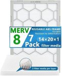 OlitAir 14x20x1 MERV 8 Air Filter,AC Furnace Air Filter,Reusable ABS Plastic Frame, 7 Pack Replaceable Filter Media (Actual Size: 13 3/4" x 19 3/4" x 3/4")