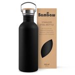 Bambaw 16 oz Water Bottle, Black Water Bottle with Handle, Non-Insulated Metal Water Bottle Dishwasher Safe, Stainless Steel Water Bottle no Straw, Small Water Bottle – Jet Black