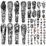 Full Arm Temporary Tattoo Waterproof Realistic For Men and Women, 46 Sheets Elk Deer Eagle Lion Wolf Tiger Sailboat Totem Fake Tattoo Stickers for Hand Arm Neck Leg Face