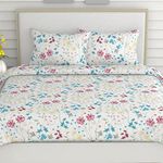 haus & kinder 100% Cotton Bed Sheet for King Size Bed, 1 King Size Bedsheet Cotton (108 x 108 Inches) with 2 Pillow Covers | 186 TC Bedsheet for Double Bed King Size Floral Favours (Multicolor)