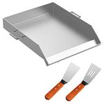 VEVOR Stainless Steel Griddle,18" X 16" Universal Flat Top Rectangular Plate, BBQ Charcoal/Gas Grill with 2 Handles and Grease Groove with Hole，Grills for Camping, Tailgating and Parties