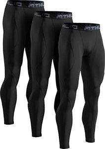 ATHLIO Men's Compression Pants Running Tights Workout Leggings, Cool Dry Technical Sports Baselayer, 3Pack BLP65-BLK Large