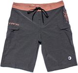 Maui Rippers Mens 21" Board Short Swim Trunks 4-Way Stretch with Large Pockets, Charcoal, 34