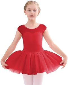 Stelle Ballet Leotards for Girls Toddler Leotard with Tutu Skirt Dance Tutu Dress (Red,4T)