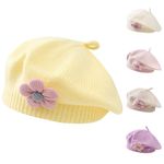 Winmany Baby Beret Hat Toddler Winter Knitted Beanie Cap with Cute Flower Little Girls French Hat for 0-3Years, Yellow, 0-36 Months