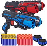 POKONBOY 2 Pack Blaster Toy Guns for Boys Fit for Nerf Guns Darts, 6-Dart Rotating Barrel Foam Bullets Hand Gun Toys with 80 Refill Darts and 2 Wristbands Gifts for 5 6 7 8 9 10 Years Kids Christmas