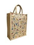 Jute Club - Eco Friendly Jute Bag With Yoga Print Perfect For Office Tiffin Grocery Vegetable Return Gifts With Hard Grip Handle, Big Reusable Heavy Quality Bag With Zipper, Unisex (Pack of 1)