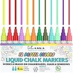 Kassa Pastels (12 Pack) Liquid Chalkboard Markers: Erasable for Blackboard, Windows, Glass or Mirrors; Non-Toxic Washable Chalk Board Paint Marker Pens with Reversible Dual Tip, 12 Pastel Colors