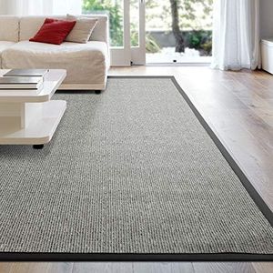 iCustomRug Zara Synthetic Sisal Collection Area Rug and Custom Size Runners, Softer Than Natural Sisal Rug, Stain Resistant & Easy to Clean Beautiful Border Rug in Grey 6' x 8'