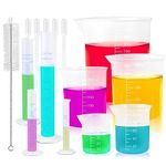 Verdenu 15 PCS Plastic Graduated Cylinders and Beakers Set with 5 Transfer Pipettes and 1 Test Tube Brushes Science Measuring Lab Test Tube Flask Liquid Measuring Tools