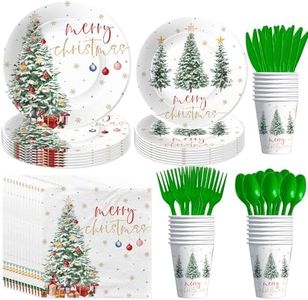Xigejob Christmas Party Decorations Tableware, Merry Christmas Party Decorations, Paper Plates, Cup, Napkins, Cutlery, Christmas Tree Birthday New Year Holiday Party Supplies | Serve 24