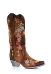 Corral Women's Lindsey Floral Embroidery Leather Cowgirl Boots - Chocolate