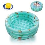 Ucradle Paddling Pools for Kids Baby Inflatable Kiddie Swimming Paddling Pool Ocean Life 3 Ring with Inflatable Safety Floor and Free Air Pump for Family Toddlers Children Garden, Green/100 * 27cm