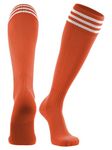 TCK Soccer Socks with Stripes- for Boys or Girls- Men or Women - Extra Cross-Stretch for Shin Guards - Orange - Medium