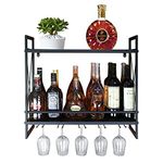 Industrial Wine Rack Wall Mounted, 24.2in Metal Multipurpose Shelf Hanging Glass Holder, Wall Mount Bottle Holder Glass Rack (Black)