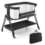 Maxmass Baby Bedside Sleeper, Easy Moving Baby Bassinet with Mattress, Breathable Mesh, Storage Basket, Straps and Wheels, Folding Co-Sleeping Crib for Newborn Infants (Black)