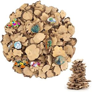 Kurtzy - Arandelas de madera natural en bruto (500 g) - 2-5,5 cm de diámetro - Rebanadas de madera en bruto con corteza y sin agujeros, madera para pirograbado, artesanía y decoración de Navidad y