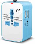 rts High Speed Wall Charger Universal Travel adapter International All in One Worldwide Travel Multi Plug Adapter cable and with Build in Dual USB Charger with Multi Type Power Outlet USB Smart charging charger for USA EU UK AUS Cell Phone Laptop smart phone (Blue & White)