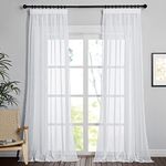 PONY DANCE Voile Curtains 96 Inch Drop - Semi Transparent White Voile Curtains Pencil Pleat for Sliding Glass Door Faux Linen Sheer Privacy Curtains for Hallway, 1 Pair, Wide 55 inch, 140CM x 245CM