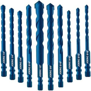JOERIC 10PCS Blue Masonry Drill Bits, Concrete Drill Bit Ceramic Tile Drill Bit Set Tungsten Carbide Tipped Ceramic Tile Drill Bits for Concrete Brick Glass Plastic and Wood（3/16”-1/2”）