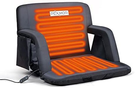 PEXMOR 25'' Extra Wide Heated Stadium Seats for Bleachers with Back Support, 3 Level Heating Portable Bleacher Chair w/Cushion & Armrest, 5 Reclining Positions w/2 Pockets, Carrying Bag, No Battery