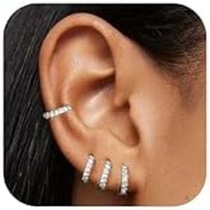 Gokeey 4 Pairs Sterling Silver Small Hoop Earrings Set Tiny Lightweight Cubic Zirconia Cuff Huggie Earrings Mini Hoops Cartilage Earring Silver Earrings Piercing Jewelry for Women