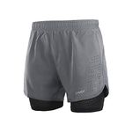 Lixada 2 in 1 Running Shorts Men Athletic Shorts Fitness Marathon Shorts Breathable + Quick Dry Grey